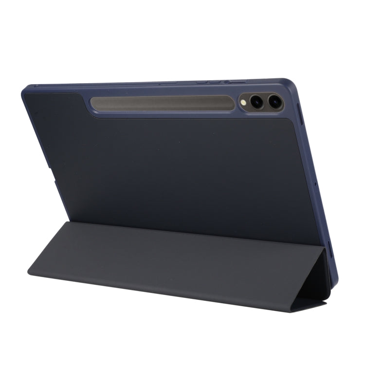For Samsung Galaxy Tab S9 FE+ 3-Fold Pure Color TPU Leather Tablet Case with Pen Slot(Dark Blue) - Galaxy Tab S9 FE+ by PMC TechLife | Online Shopping South Africa | PMC TechLife