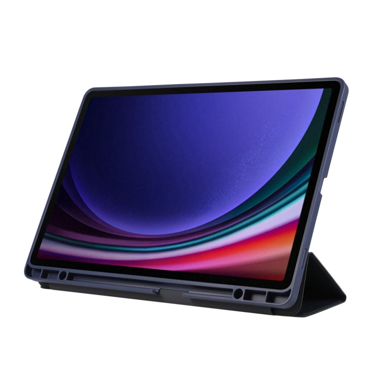 For Samsung Galaxy Tab S9 FE+ 3-Fold Pure Color TPU Leather Tablet Case with Pen Slot(Dark Blue) - Galaxy Tab S9 FE+ by PMC TechLife | Online Shopping South Africa | PMC TechLife