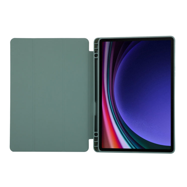 For Samsung Galaxy Tab  S10 FE / S9 FE 3-Fold Pure Color TPU Leather Tablet Case with Pen Slot(Dark Green) - free shipping - PMC TechLife - Order now!