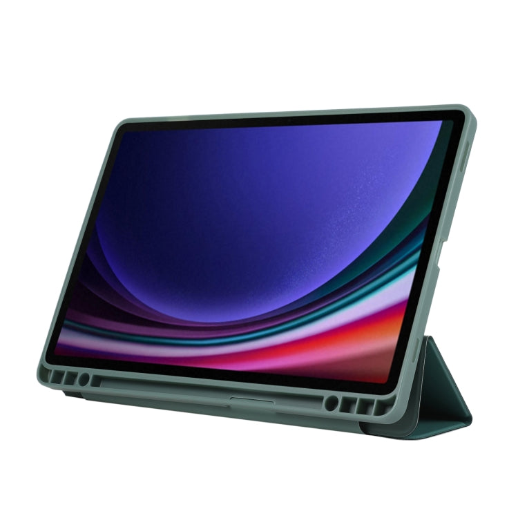 For Samsung Galaxy Tab  S10 FE / S9 FE 3-Fold Pure Color TPU Leather Tablet Case with Pen Slot(Dark Green) - free shipping - PMC TechLife - Order now!