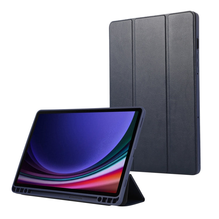 For Samsung Galaxy Tab S10 FE /  S9 3-Fold Pure Color TPU Leather Tablet Case with Pen Slot(Dark Blue) - Galaxy Tab S9 Cases by PMC TechLife | Online Shopping South Africa | PMC TechLife | Buy Now Pay Later Mobicred
