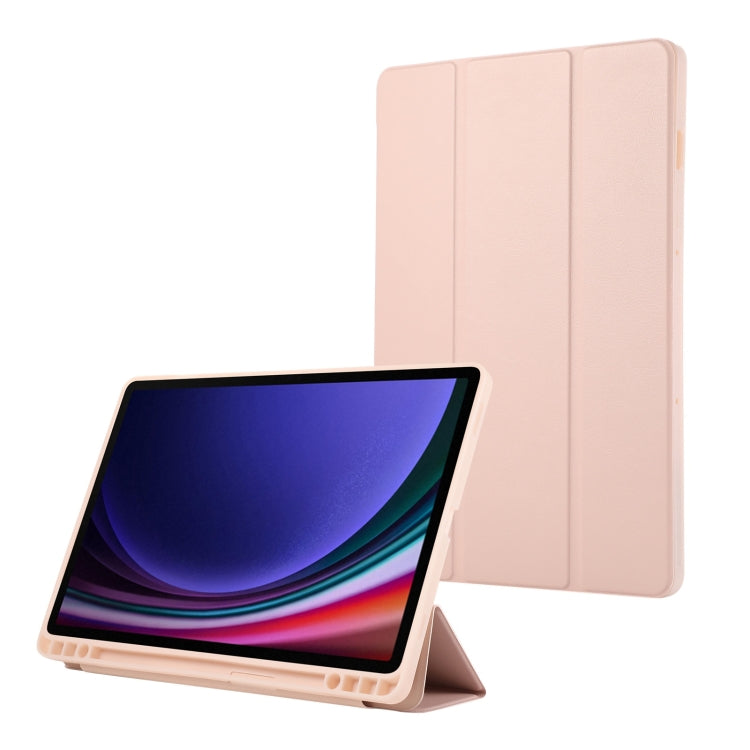 For Samsung Galaxy Tab S10 FE /  S9 3-Fold Pure Color TPU Leather Tablet Case with Pen Slot(Pink) - free shipping - PMC TechLife - Order now!