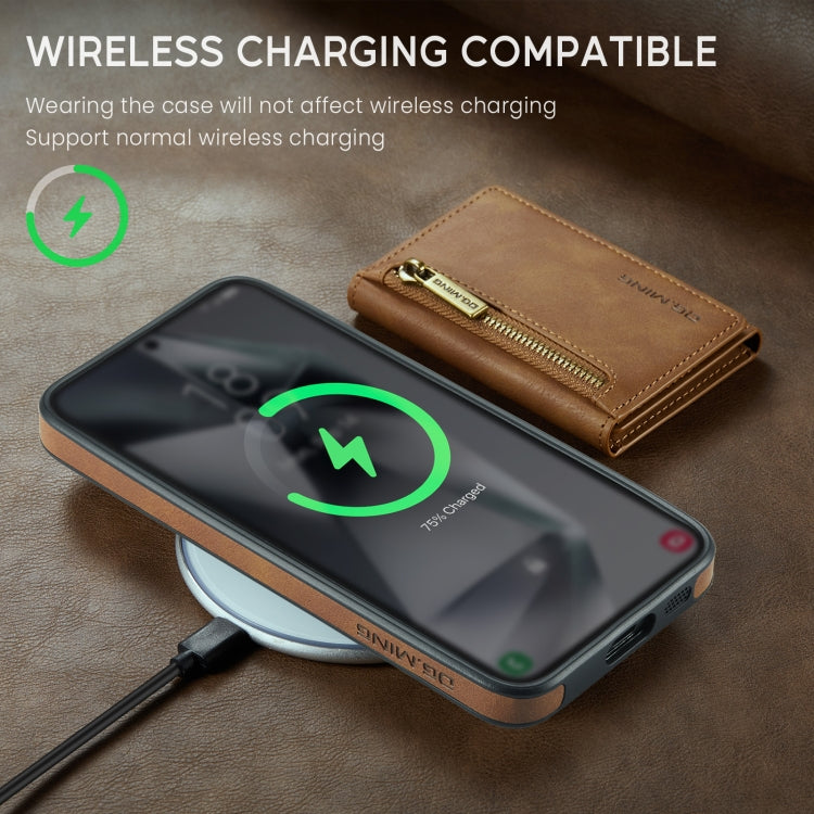 For Samsung Galaxy S24+ 5G DG.MING M5 Series Zip RFID Multi Card Detachable Leather Phone Case(Brown) - free shipping - PMC Jewellery - Order now!