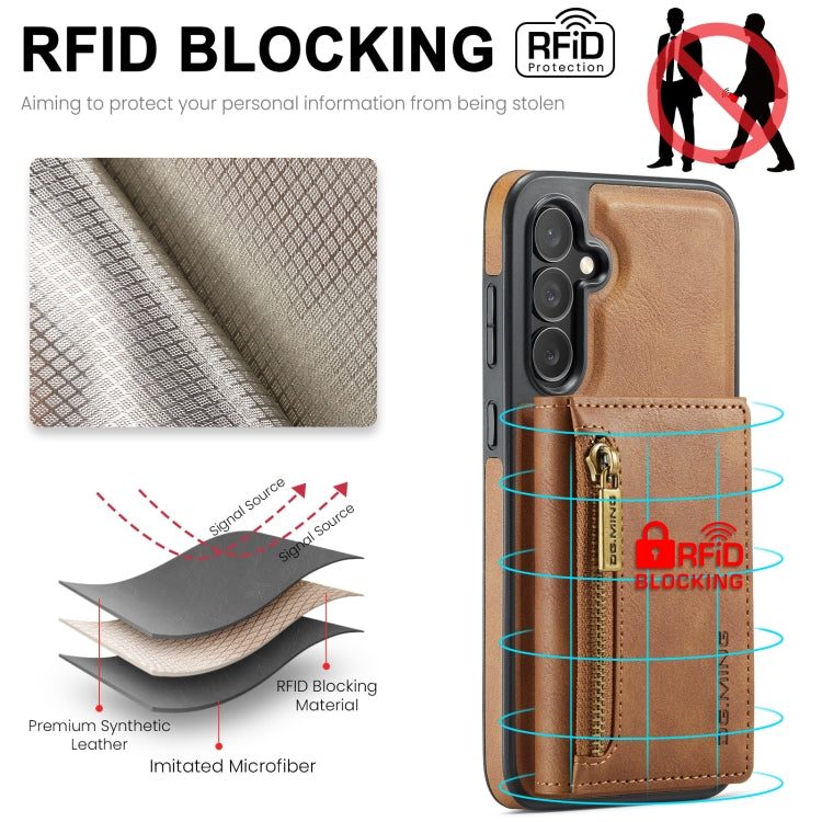 For Samsung Galaxy S24+ 5G DG.MING M5 Series Zip RFID Multi Card Detachable Leather Phone Case(Brown) - free shipping - PMC Jewellery - Order now!