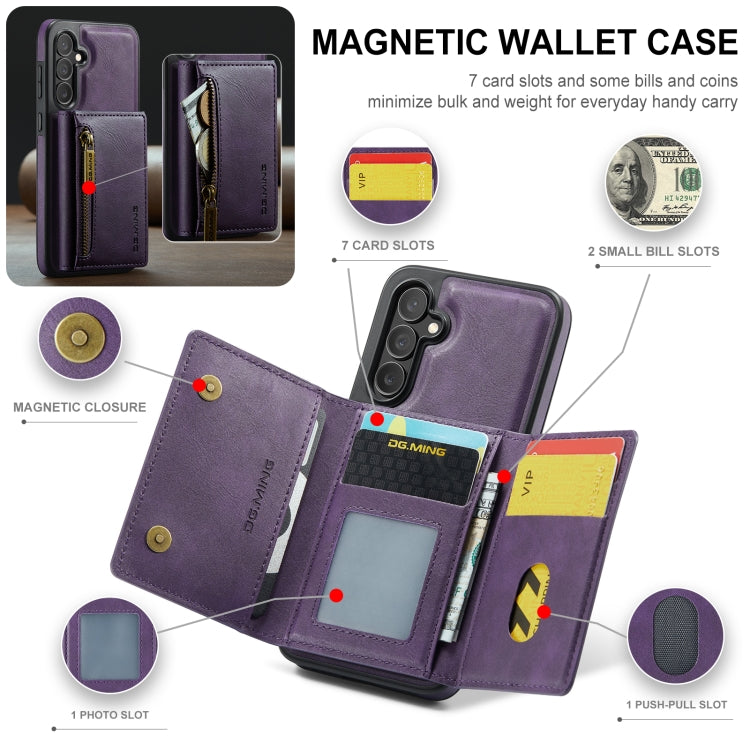 For Samsung Galaxy S24+ 5G DG.MING M5 Series Zip RFID Multi Card Detachable Leather Phone Case(Purple) - free shipping - PMC Jewellery - Order now!
