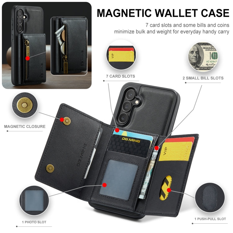 For Samsung Galaxy S24 5G DG.MING M5 Series Zip RFID Multi Card Detachable Leather Phone Case(Black) - free shipping - PMC Jewellery - Order now!