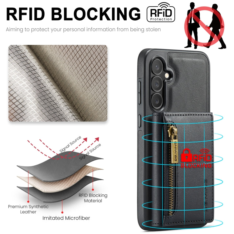 For Samsung Galaxy S24 5G DG.MING M5 Series Zip RFID Multi Card Detachable Leather Phone Case(Black) - free shipping - PMC Jewellery - Order now!