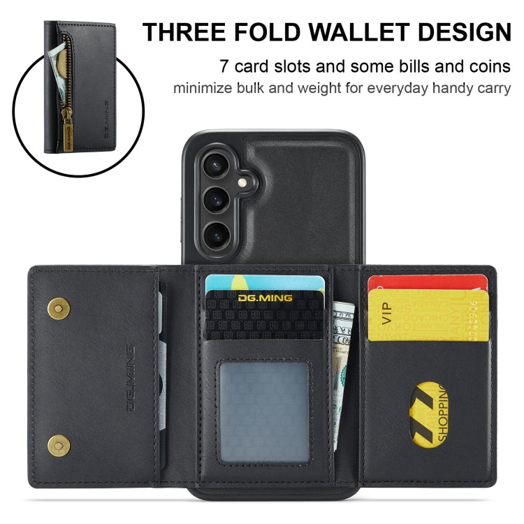 For Samsung Galaxy S24 FE 5G DG.MING M5 Series Zip RFID Multi Card Detachable Leather Phone Case(Black) - free shipping - PMC Jewellery - Order now!