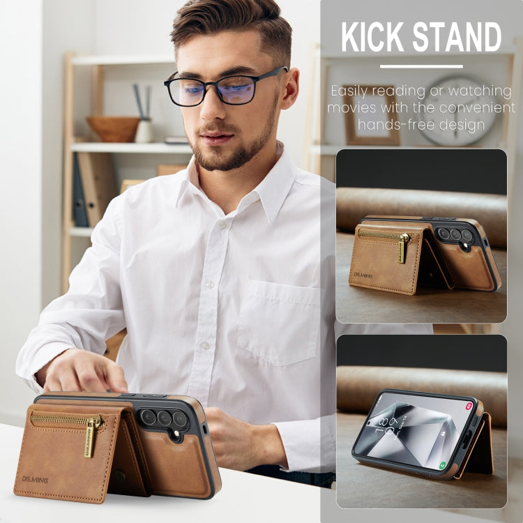 For Samsung Galaxy S24 FE 5G DG.MING M5 Series Zip RFID Multi Card Detachable Leather Phone Case(Brown) - free shipping - PMC Jewellery - Order now!