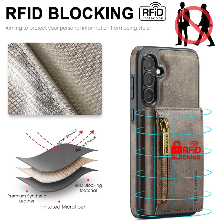 For Samsung Galaxy S24 FE 5G DG.MING M5 Series Zip RFID Multi Card Detachable Leather Phone Case(Coffee) - free shipping - PMC Jewellery - Order now!