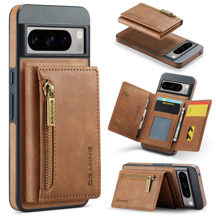 For Google Pixel 8 Pro DG.MING M5 Series Zip RFID Multi Card Detachable Leather Phone Case(Brown) - Google Cases by DG.MING | Online Shopping South Africa | PMC TechLife | Buy Now Pay Later Mobicred