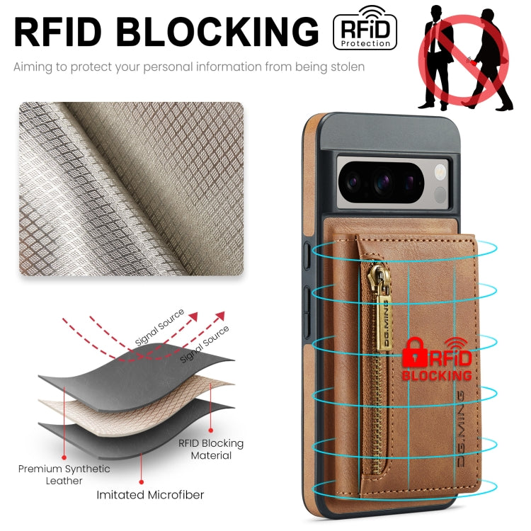 For Google Pixel 8 Pro DG.MING M5 Series Zip RFID Multi Card Detachable Leather Phone Case(Brown) - Google Cases by DG.MING | Online Shopping South Africa | PMC TechLife | Buy Now Pay Later Mobicred