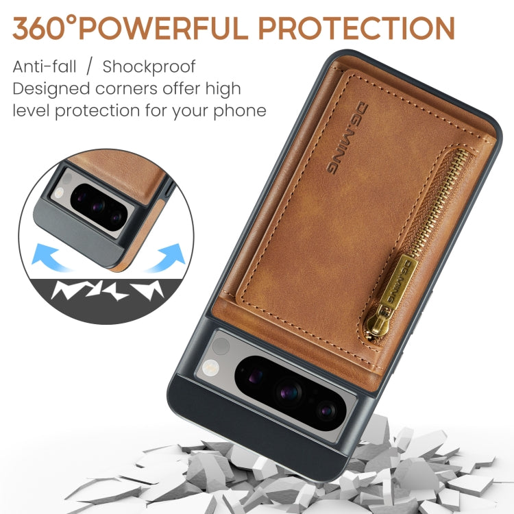 For Google Pixel 8 Pro DG.MING M5 Series Zip RFID Multi Card Detachable Leather Phone Case(Brown) - Google Cases by DG.MING | Online Shopping South Africa | PMC TechLife | Buy Now Pay Later Mobicred