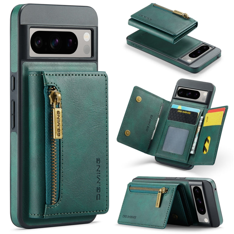 For Google Pixel 8 Pro DG.MING M5 Series Zip RFID Multi Card Detachable Leather Phone Case(Green) - free shipping - PMC TechLife - Order now!