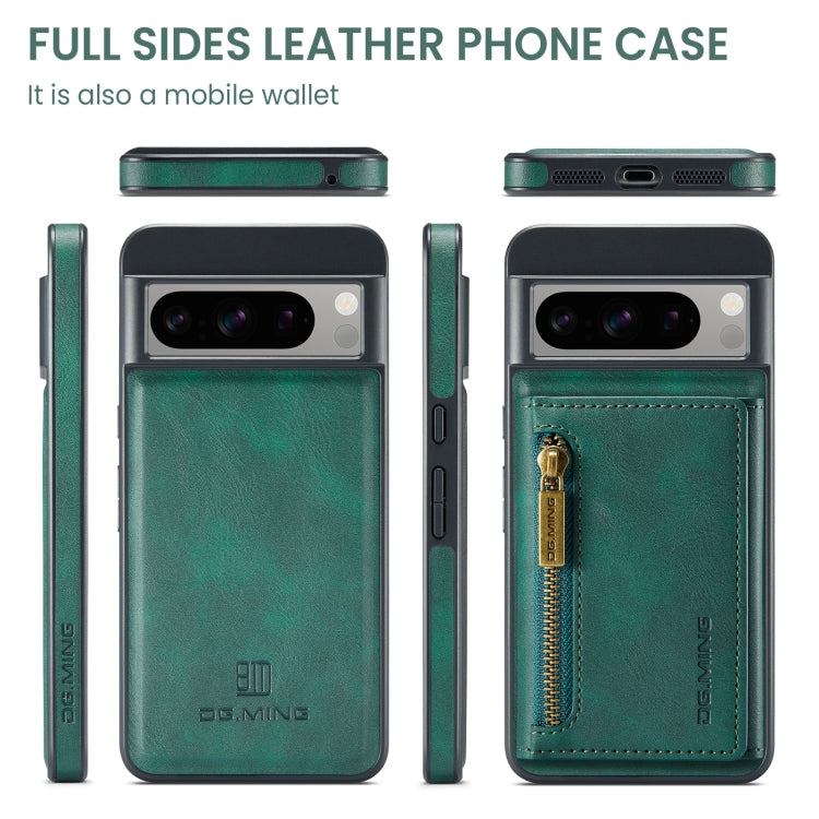 For Google Pixel 8 Pro DG.MING M5 Series Zip RFID Multi Card Detachable Leather Phone Case(Green) - free shipping - PMC TechLife - Order now!