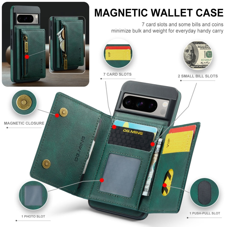 For Google Pixel 8 Pro DG.MING M5 Series Zip RFID Multi Card Detachable Leather Phone Case(Green) - free shipping - PMC TechLife - Order now!