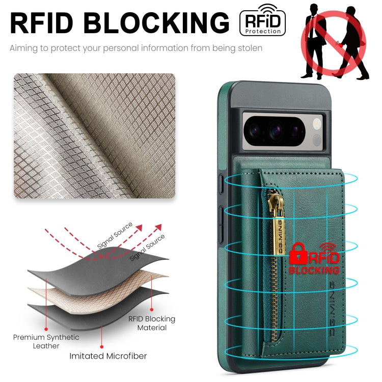 For Google Pixel 8 Pro DG.MING M5 Series Zip RFID Multi Card Detachable Leather Phone Case(Green) - free shipping - PMC TechLife - Order now!