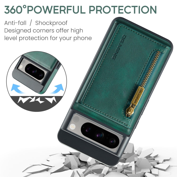 For Google Pixel 8 Pro DG.MING M5 Series Zip RFID Multi Card Detachable Leather Phone Case(Green) - free shipping - PMC TechLife - Order now!