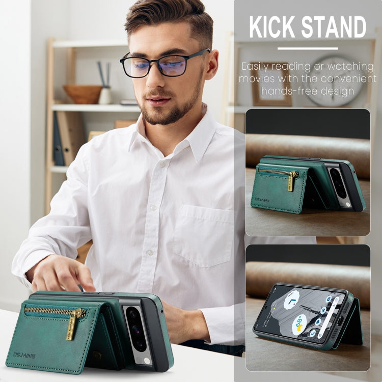 For Google Pixel 8 Pro DG.MING M5 Series Zip RFID Multi Card Detachable Leather Phone Case(Green) - free shipping - PMC TechLife - Order now!