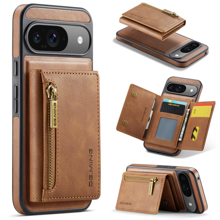 For Google Pixel 9 / 9 Pro DG.MING M5 Series Zip RFID Multi Card Detachable Leather Phone Case(Brown) - free shipping - PMC Jewellery - Order now!