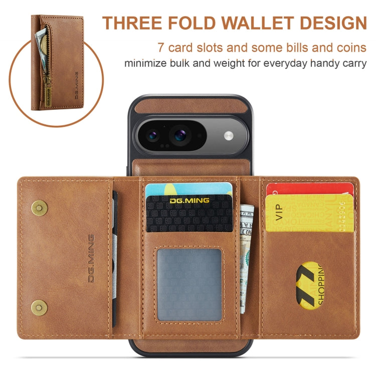 For Google Pixel 9 / 9 Pro DG.MING M5 Series Zip RFID Multi Card Detachable Leather Phone Case(Brown) - free shipping - PMC Jewellery - Order now!