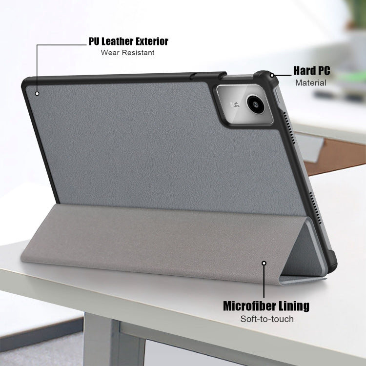 For Lenovo Tab M11/ Xiaoxin Pad 11 2024 Custer Texture 3-Fold Holder Leather Smart Tablet Case(Grey) - Lenovo by PMC Jewellery | Online Shopping South Africa | PMC Jewellery | Buy Now Pay Later Mobicred