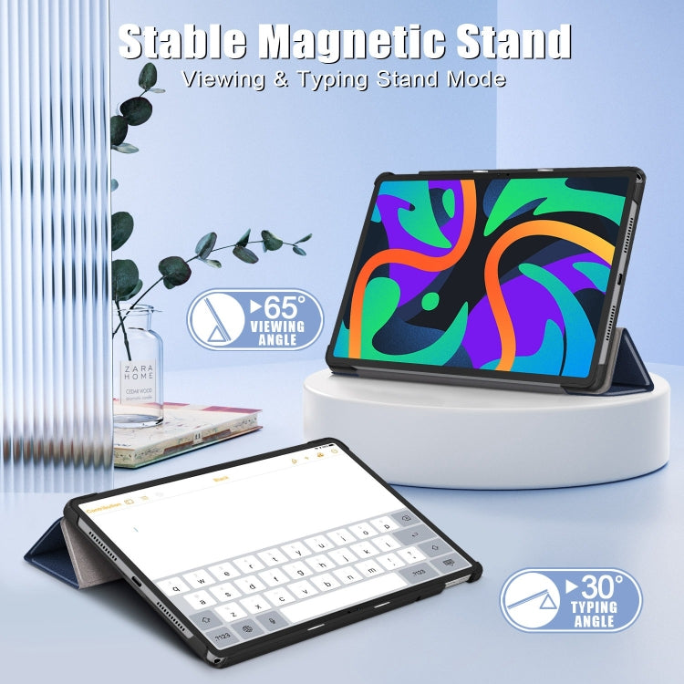 For Lenovo Tab M11/ Xiaoxin Pad 11 2024 Custer Pure Color 3-folding Leather Smart Tablet Case(Dark Blue) - Lenovo by PMC Jewellery | Online Shopping South Africa | PMC Jewellery | Buy Now Pay Later Mobicred