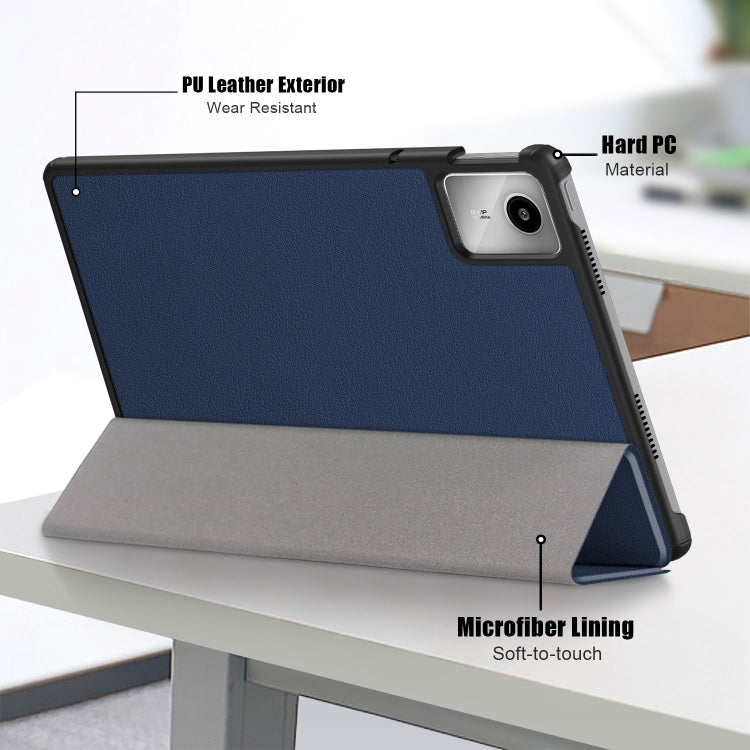 For Lenovo Tab M11/ Xiaoxin Pad 11 2024 Custer Pure Color 3-folding Leather Smart Tablet Case(Dark Blue) - Lenovo by PMC Jewellery | Online Shopping South Africa | PMC Jewellery | Buy Now Pay Later Mobicred