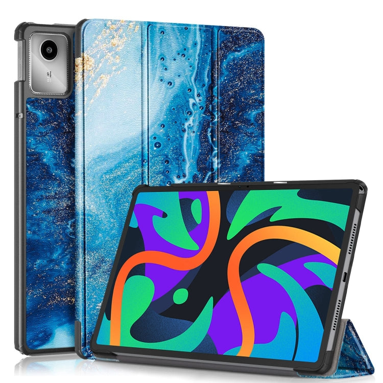 For Lenovo Tab M11/ Xiaoxin Pad 11 2024 Custer Painted 3-Fold Holder Leather Smart Tablet Case(Waves) - free shipping - PMC TechLife - Order now!