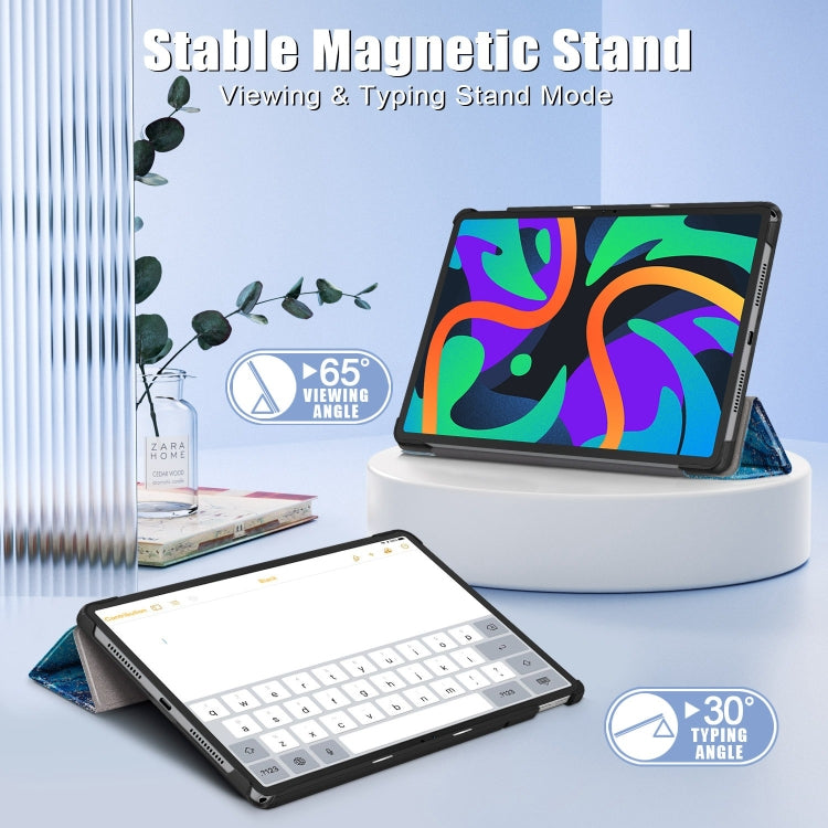 For Lenovo Tab M11/ Xiaoxin Pad 11 2024 Custer Painted 3-Fold Holder Leather Smart Tablet Case(Waves) - free shipping - PMC TechLife - Order now!
