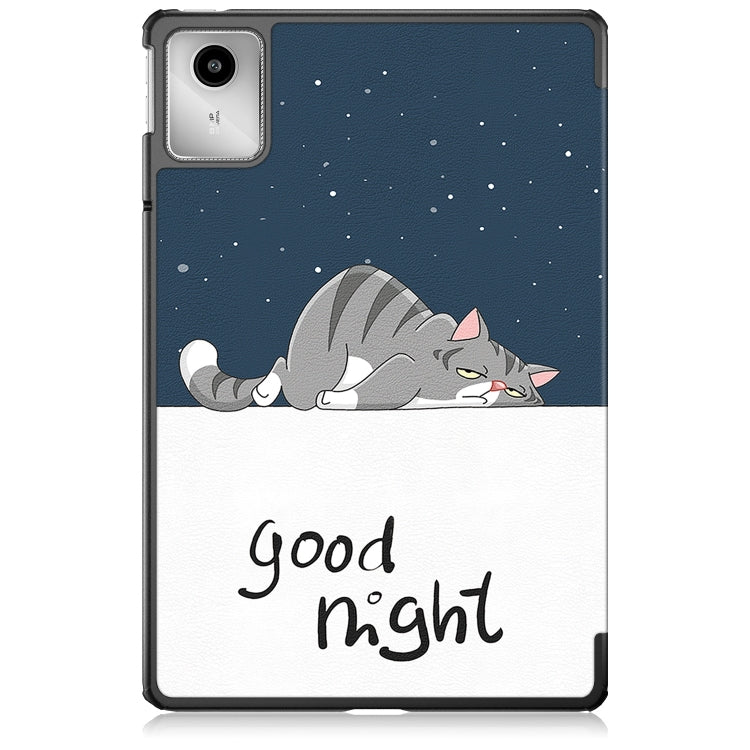 For Lenovo Tab M11/ Xiaoxin Pad 11 2024 Custer Painted 3-Fold Holder Leather Smart Tablet Case(Lazy Cat) - free shipping - PMC Jewellery - Order now!