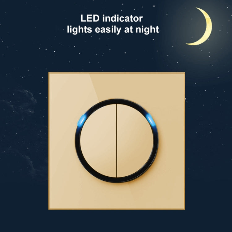 86mm Round LED Tempered Glass Switch Panel, Gold Round Glass, Style:Two Billing Control -  by PMC Jewellery | Online Shopping South Africa | PMC Jewellery | Buy Now Pay Later Mobicred