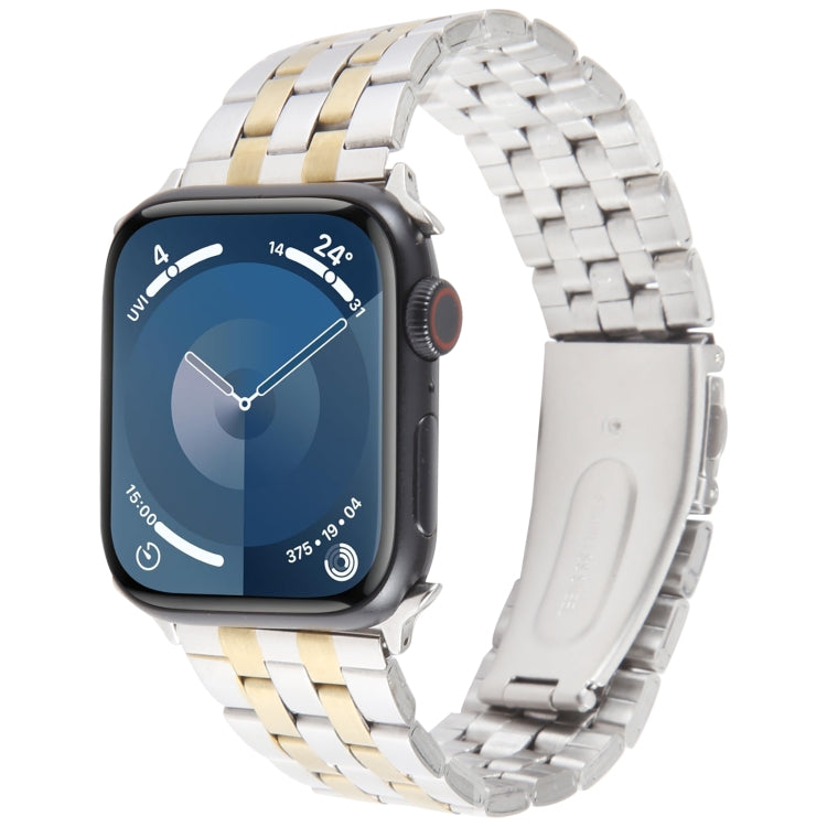 For Apple Watch 42mm 22mm Ultra-thin Five Beads Stainless Steel Watch Band(Silver Gold) - free shipping - PMC TechLife - Order now!