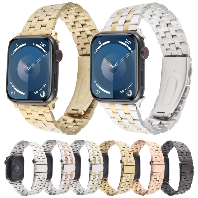 For Apple Watch 38mm 22mm Ultra-thin Five Beads Stainless Steel Watch Band(Silver Gold) - free shipping - PMC TechLife - Order now!