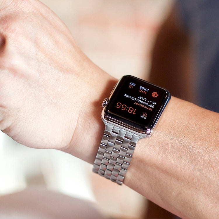 For Apple Watch 42mm 22mm Ultra-thin Five Beads Stainless Steel Watch Band(Silver) - free shipping - PMC TechLife - Order now!