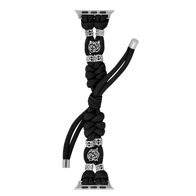 For Apple Watch Ultra 2 49mm Chrysanthemum Beads Paracord Braided Watch Band(Black) - free shipping - PMC Jewellery - Order now!