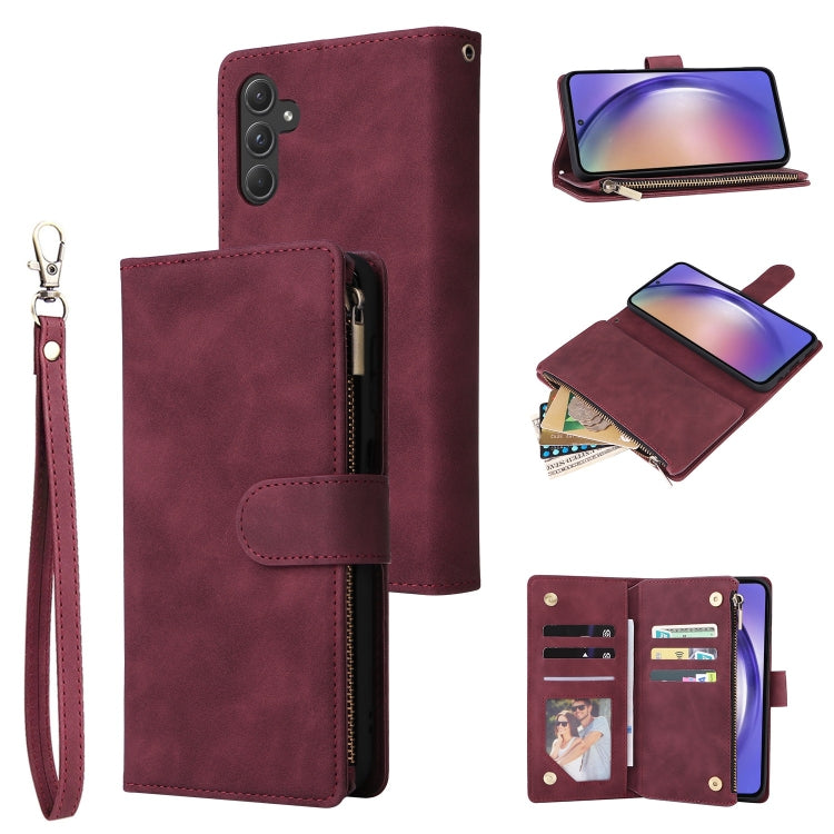 For Samsung Galaxy A55 5G Multifunctional Frosted Zipper Wallet Leather Phone Case(Wine Red) - Galaxy Phone Cases by PMC TechLife | Online Shopping South Africa | PMC TechLife