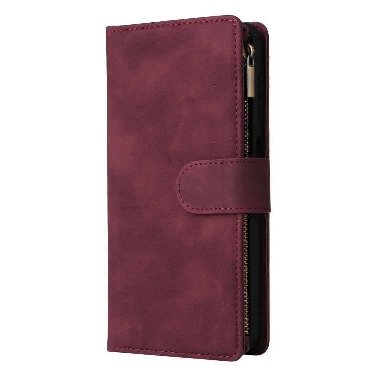For Samsung Galaxy A55 5G Multifunctional Frosted Zipper Wallet Leather Phone Case(Wine Red) - Galaxy Phone Cases by PMC TechLife | Online Shopping South Africa | PMC TechLife