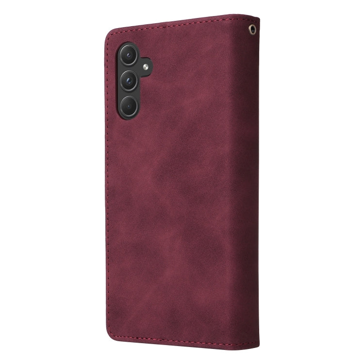 For Samsung Galaxy A55 5G Multifunctional Frosted Zipper Wallet Leather Phone Case(Wine Red) - Galaxy Phone Cases by PMC TechLife | Online Shopping South Africa | PMC TechLife