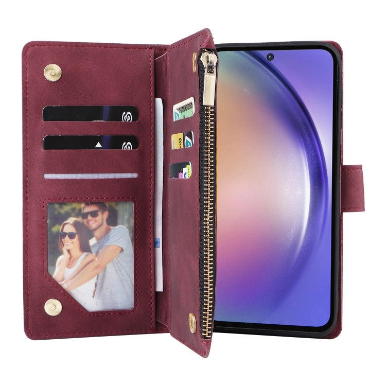 For Samsung Galaxy A55 5G Multifunctional Frosted Zipper Wallet Leather Phone Case(Wine Red) - Galaxy Phone Cases by PMC TechLife | Online Shopping South Africa | PMC TechLife