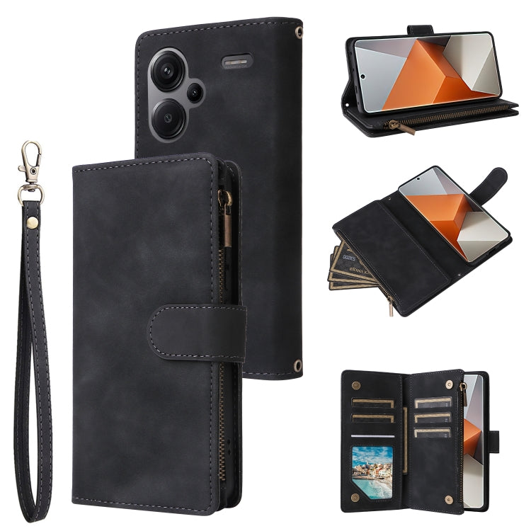 For Xiaomi Redmi Note 13 Pro+ Multifunctional Frosted Zipper Wallet Leather Phone Case(Black) - Note 13 Pro+ Cases by PMC TechLife | Online Shopping South Africa | PMC TechLife | Buy Now Pay Later Mobicred