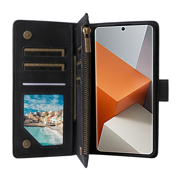 For Xiaomi Redmi Note 13 Pro+ Multifunctional Frosted Zipper Wallet Leather Phone Case(Black) - Note 13 Pro+ Cases by PMC TechLife | Online Shopping South Africa | PMC TechLife | Buy Now Pay Later Mobicred