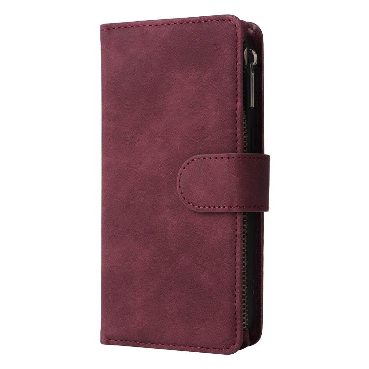 For Xiaomi Redmi Note 13 5G Multifunctional Frosted Zipper Wallet Leather Phone Case(Wine Red) - Note 13 Cases by PMC TechLife | Online Shopping South Africa | PMC TechLife | Buy Now Pay Later Mobicred