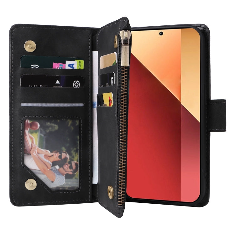 For Xiaomi Redmi Note 13 Pro 4G Multifunctional Frosted Zipper Wallet Leather Phone Case(Black) - Note 13 Pro Cases by PMC TechLife | Online Shopping South Africa | PMC TechLife | Buy Now Pay Later Mobicred