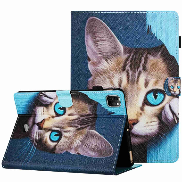 For iPad 11 Pro 2024 / 2020 / Air 4 10.9 Painted Pattern Stitching Smart Leather Tablet Case(Blue Cat) - iPad Air (2022) / (2020) 10.9 Cases by PMC TechLife | Online Shopping South Africa | PMC TechLife | Buy Now Pay Later Mobicred