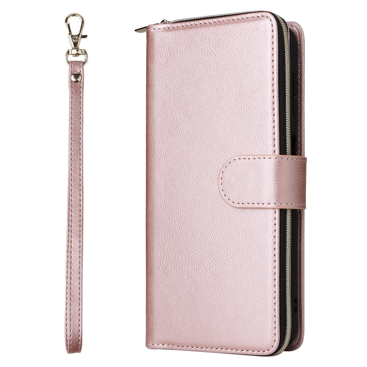 For Samsung Galaxy A15 5G 9-Card Slots Zipper Wallet Bag Leather Phone Case(Rose Gold) - Galaxy Phone Cases by PMC TechLife | Online Shopping South Africa | PMC TechLife | Buy Now Pay Later Mobicred