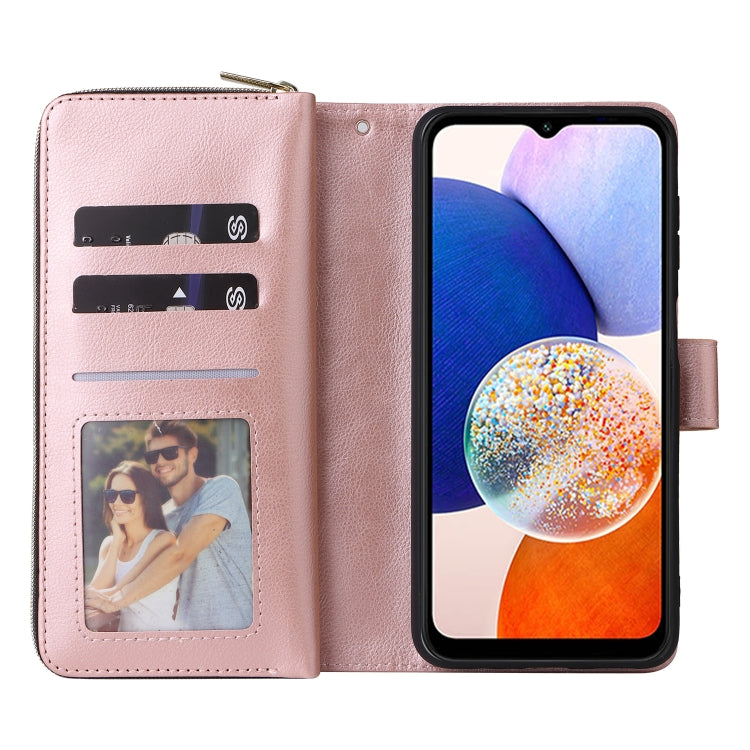 For Samsung Galaxy A15 5G 9-Card Slots Zipper Wallet Bag Leather Phone Case(Rose Gold) - Galaxy Phone Cases by PMC TechLife | Online Shopping South Africa | PMC TechLife | Buy Now Pay Later Mobicred