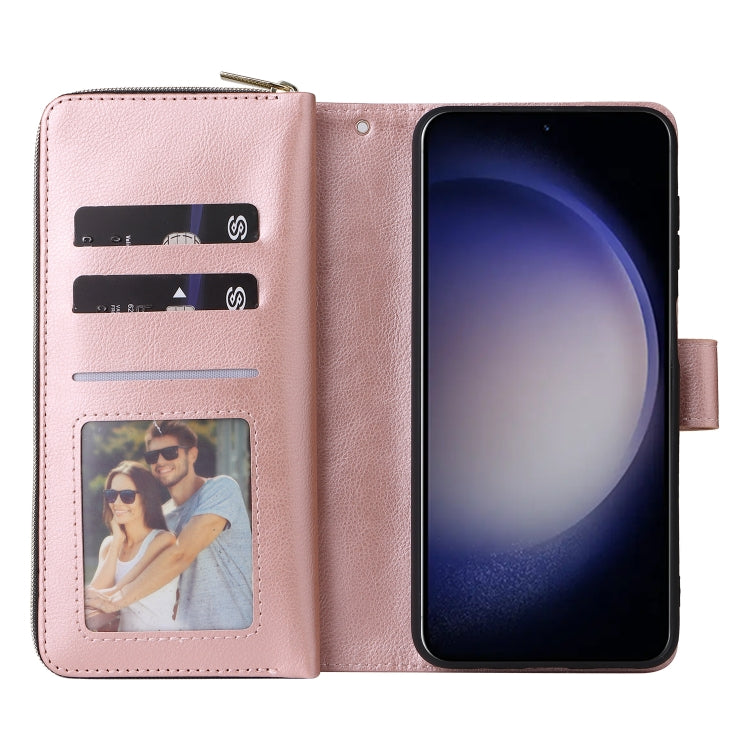 For Samsung Galaxy S24 5G 9-Card Slots Zipper Wallet Bag Leather Phone Case(Rose Gold) - free shipping - PMC Jewellery - Order now!