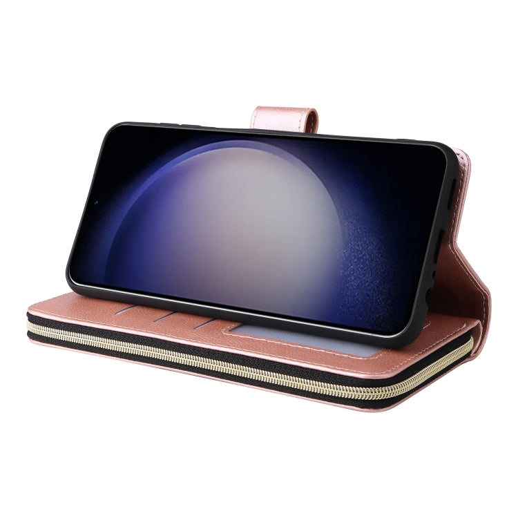 For Samsung Galaxy S24 5G 9-Card Slots Zipper Wallet Bag Leather Phone Case(Rose Gold) - free shipping - PMC Jewellery - Order now!