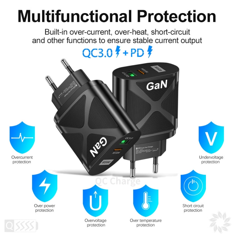 65W Gallium Nitride GaN389 USB + Type-C Fast Charging Charger, Plug Type:EU Plug(Black) - USB Charger by PMC TechLife | Online Shopping South Africa | PMC TechLife | Buy Now Pay Later Mobicred